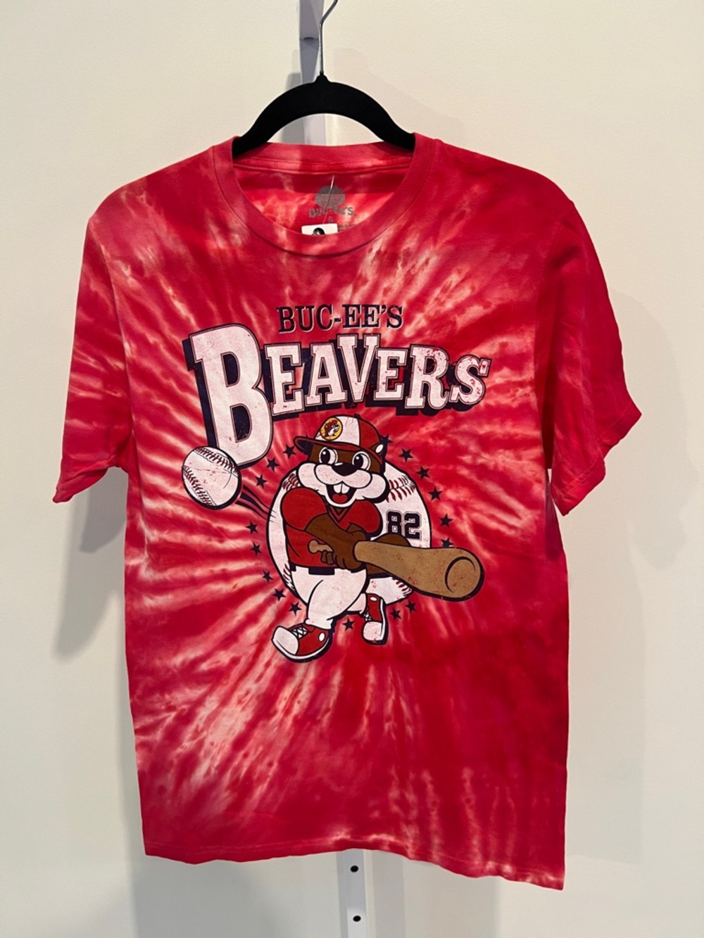 BUCEES Beavers Baseball Red Tie Dye Tee Shirt Adult Sz Small